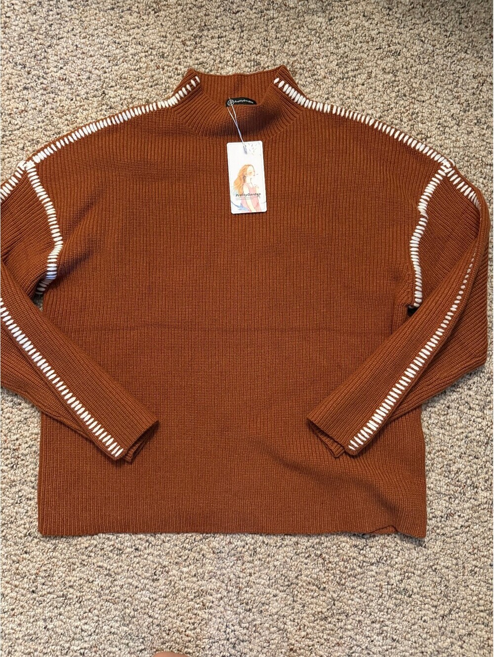 Pretty Garden mock neck burnt orange (Caramel) oversized knit sweater